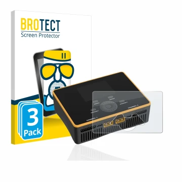 Face avant d’un emballage produit avec le logo de la marque BROTECT. À côté, l’appareil Junsi iCharger DX8 Duo est représenté 