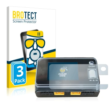 Face avant d’un emballage produit avec le logo de la marque BROTECT. À côté, l’appareil ToolkitRC M6D Dual Charger est représe