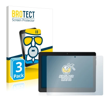 Face avant d’un emballage produit avec le logo de la marque BROTECT. À côté, l’appareil Acepad A145 10.1