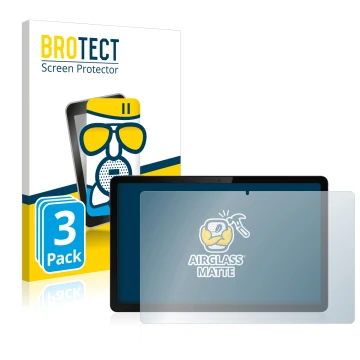 Face avant d’un emballage produit avec le logo de la marque BROTECT. À côté, l’appareil realme Pad 10.4