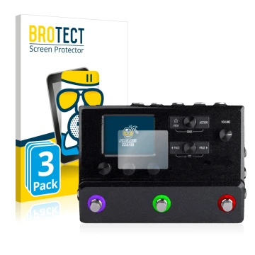 Face avant d’un emballage produit avec le logo de la marque BROTECT. À côté, l’appareil Line 6 hx stomp est représenté avec la