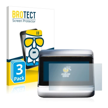 Face avant d’un emballage produit avec le logo de la marque BROTECT. À côté, l’appareil Tesla Model S Plaid 2023 (Affichage ar