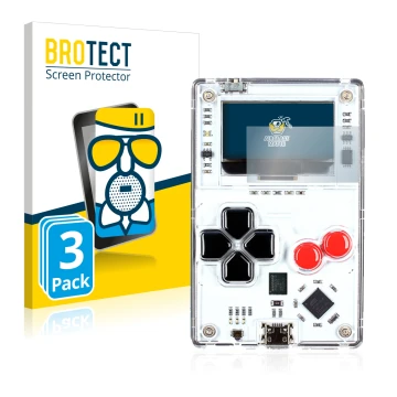 Face avant d’un emballage produit avec le logo de la marque BROTECT. À côté, l’appareil Arduboy FX est représenté avec la prot