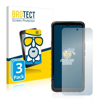 Face avant d’un emballage produit avec le logo de la marque BROTECT. À côté, l’appareil Caterpillar Cat S53 5G est représenté 