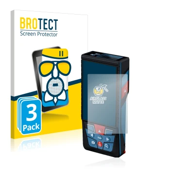 Face avant d’un emballage produit avec le logo de la marque BROTECT. À côté, l’appareil Bosch GLM 150-27c est représenté avec 