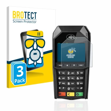 Face avant d’un emballage produit avec le logo de la marque BROTECT. À côté, l’appareil ingenico Desk/1600 est représenté avec