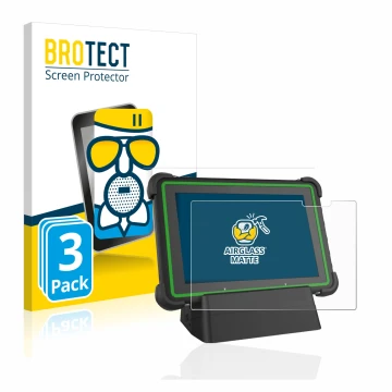 Face avant d’un emballage produit avec le logo de la marque BROTECT. À côté, l’appareil Hella Gutmann Mega Macs X (tablet) est