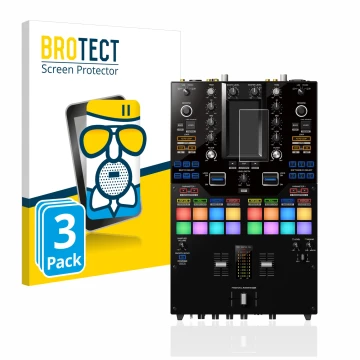 Face avant d’un emballage produit avec le logo de la marque BROTECT. À côté, l’appareil Pioneer DJM-S11 est représenté avec la