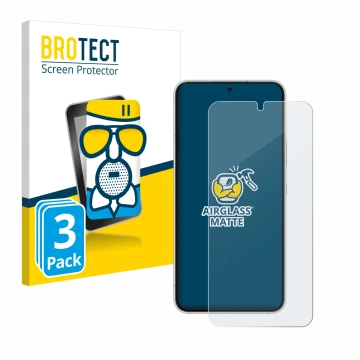 Face avant d’un emballage produit avec le logo de la marque BROTECT. À côté, l’appareil Samsung Galaxy S22 Enterprise Edition 