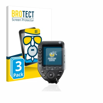 Face avant d’un emballage produit avec le logo de la marque BROTECT. À côté, l’appareil Godox XPro II est représenté avec la p