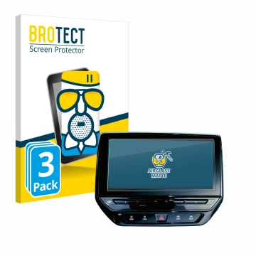 Face avant d’un emballage produit avec le logo de la marque BROTECT. À côté, l’appareil Volkswagen ID.5 Discover Pro 12