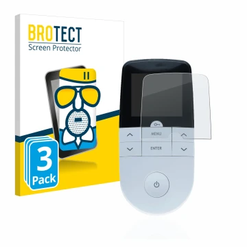 Face avant d’un emballage produit avec le logo de la marque BROTECT. À côté, l’appareil Beurer EM 49 Digital TENS/EMS est repr