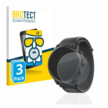 Face avant d’un emballage produit avec le logo de la marque BROTECT. À côté, l’appareil Coros Apex 2 est représenté avec la pr