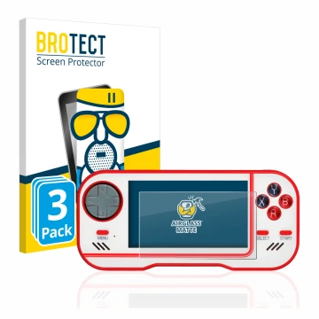 Face avant d’un emballage produit avec le logo de la marque BROTECT. À côté, l’appareil Blaze Evercade est représenté avec la 