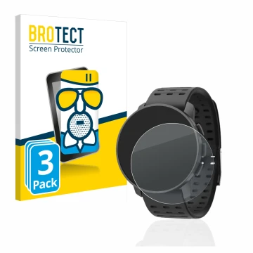 Face avant d’un emballage produit avec le logo de la marque BROTECT. À côté, l’appareil Suunto 9 Peak Pro est représenté avec 