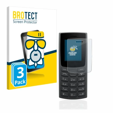 Face avant d’un emballage produit avec le logo de la marque BROTECT. À côté, l’appareil Nokia 110 (2023) est représenté avec l