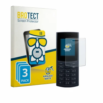 Face avant d’un emballage produit avec le logo de la marque BROTECT. À côté, l’appareil Nokia 110 4G (2023) est représenté ave
