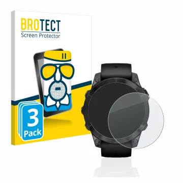 Face avant d’un emballage produit avec le logo de la marque BROTECT. À côté, l’appareil Garmin Epix Pro (Gen 2) (47 mm) est re