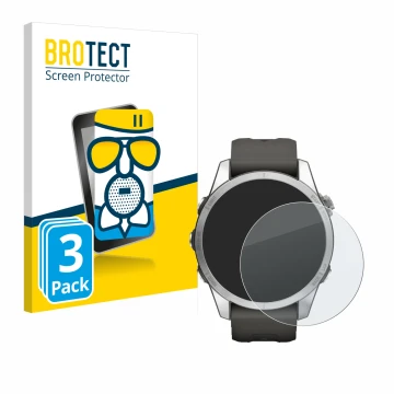 Face avant d’un emballage produit avec le logo de la marque BROTECT. À côté, l’appareil Garmin Fenix 7S Pro Solar (42 mm) est 