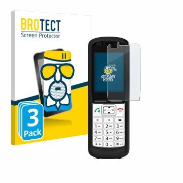 Face avant d’un emballage produit avec le logo de la marque BROTECT. À côté, l’appareil Unify OpenScape DECT Phone R6 est repr