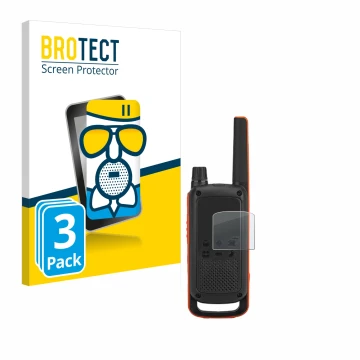 Face avant d’un emballage produit avec le logo de la marque BROTECT. À côté, l’appareil Motorola Talkabout T82 est représenté 