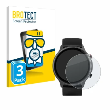 Face avant d’un emballage produit avec le logo de la marque BROTECT. À côté, l’appareil Hama Fit Watch 6910 est représenté ave