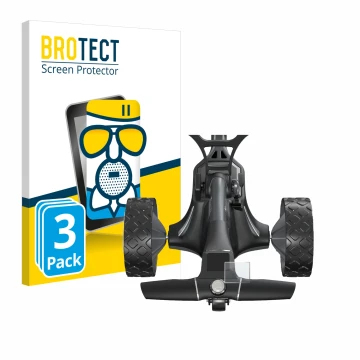 Face avant d’un emballage produit avec le logo de la marque BROTECT. À côté, l’appareil Motocaddy M7 GPS Electric Trolley est 