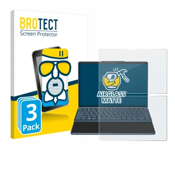 Face avant d’un emballage produit avec le logo de la marque BROTECT. À côté, l’appareil Lenovo Yoga Book 9i Gen 8 est représen