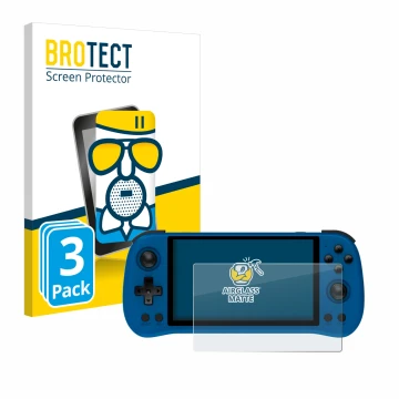 Face avant d’un emballage produit avec le logo de la marque BROTECT. À côté, l’appareil Powkiddy X55 est représenté avec la pr