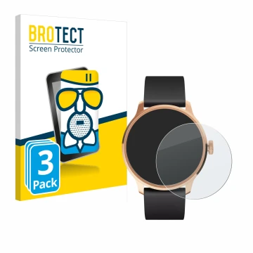 Face avant d’un emballage produit avec le logo de la marque BROTECT. À côté, l’appareil Withings ScanWatch Light est représent