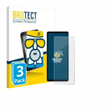 Face avant d’un emballage produit avec le logo de la marque BROTECT. À côté, l’appareil Sony Xperia 5 V est représenté avec la