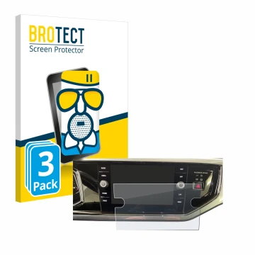 Face avant d’un emballage produit avec le logo de la marque BROTECT. À côté, l’appareil Volkswagen Polo VI Ready 2 Discover 8