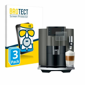 Face avant d’un emballage produit avec le logo de la marque BROTECT. À côté, l’appareil Jura E8 (EC) est représenté avec la pr