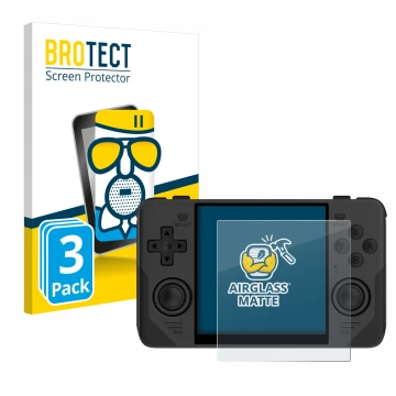 Face avant d’un emballage produit avec le logo de la marque BROTECT. À côté, l’appareil Powkiddy RGB30 est représenté avec la 