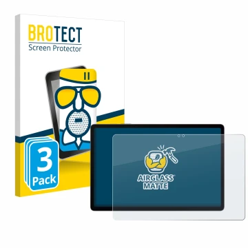 Face avant d’un emballage produit avec le logo de la marque BROTECT. À côté, l’appareil Samsung Galaxy Tab S9 FE+ est représen