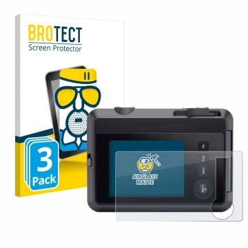 Face avant d’un emballage produit avec le logo de la marque BROTECT. À côté, l’appareil Leica SOFORT 2 est représenté avec la 