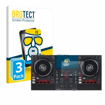 Face avant d’un emballage produit avec le logo de la marque BROTECT. À côté, l’appareil Numark Mixstream Pro+ est représenté a