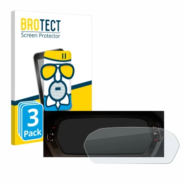 Face avant d’un emballage produit avec le logo de la marque BROTECT. À côté, l’appareil Audi A3 2023 Virtual cockpit est repré