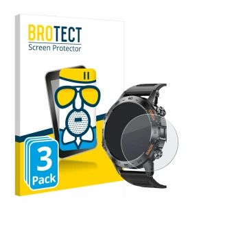 Face avant d’un emballage produit avec le logo de la marque BROTECT. À côté, l’appareil Lemfo Smartwatch 1.39