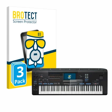 Face avant d’un emballage produit avec le logo de la marque BROTECT. À côté, l’appareil Yamaha Genos2 est représenté avec la p