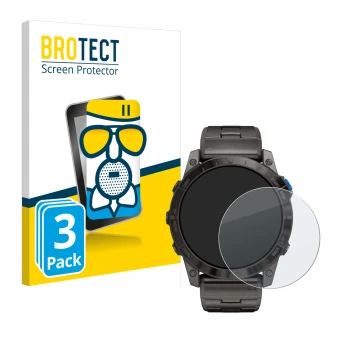 Face avant d’un emballage produit avec le logo de la marque BROTECT. À côté, l’appareil Garmin D2 Mach1 Pro est représenté ave