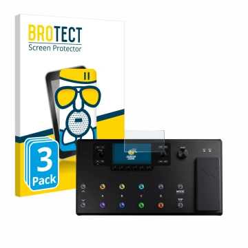 Face avant d’un emballage produit avec le logo de la marque BROTECT. À côté, l’appareil Line 6 Helix LT est représenté avec la