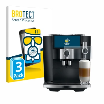 Face avant d’un emballage produit avec le logo de la marque BROTECT. À côté, l’appareil Jura J8 twin est représenté avec la pr