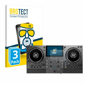 Face avant d’un emballage produit avec le logo de la marque BROTECT. À côté, l’appareil Numark Mixstream Pro Go est représenté