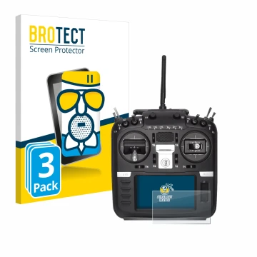Face avant d’un emballage produit avec le logo de la marque BROTECT. À côté, l’appareil Radiomaster TX16S Mark II est représen