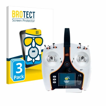 Face avant d’un emballage produit avec le logo de la marque BROTECT. À côté, l’appareil Spektrum NX7e est représenté avec la p