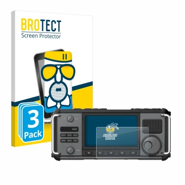 Face avant d’un emballage produit avec le logo de la marque BROTECT. À côté, l’appareil Xiegu X6200 est représenté avec la pro