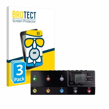 Face avant d’un emballage produit avec le logo de la marque BROTECT. À côté, l’appareil Line 6 hx stomp XL est représenté avec