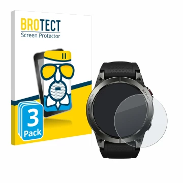 Face avant d’un emballage produit avec le logo de la marque BROTECT. À côté, l’appareil Zeblaze Stratos 3 est représenté avec 