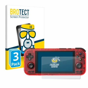 Face avant d’un emballage produit avec le logo de la marque BROTECT. À côté, l’appareil Retroid Pocket 4 Pro est représenté av